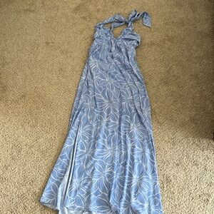 Blue tropical floral maxi dress
